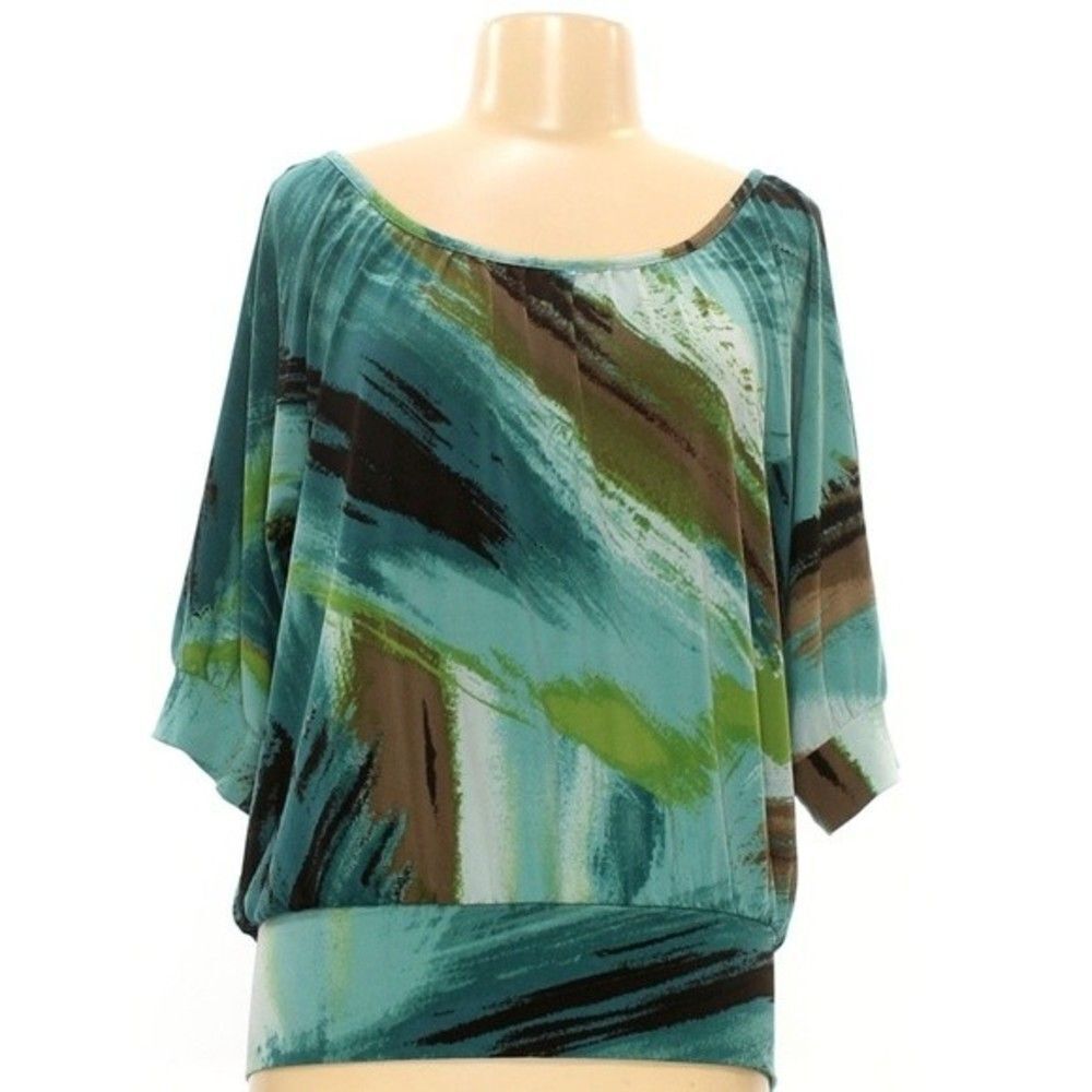 5/$25 Apt 9 Green Brown Teal Short Sleeve Stretch Blouse M